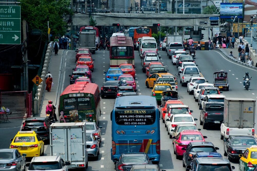 SAFE TRAVEL TIPS Aerial photo of Busy road